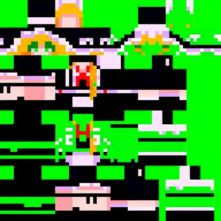 (minecraftskin, 1girl, solo, simple background, green background, full body:1.4), no mouth, no lineart, standing, touhou, kirisame marisa, apron, black hat, black skirt, black vest, blonde hair, bow, braid, frilled apron, frilled hat, frills, green eyes, hair bow, hat, hat bow, looking at viewer, neck ribbon, puffy short sleeves, puffy sleeves, red ribbon, ribbon, shirt, short hair, short sleeves, single braid, skirt, skirt set, vest, waist apron, white apron, white bow, white shirt, witch hat, wrist cuffs,
masterpiece, best quality, absurdres