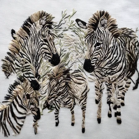 <lora:SDXL_embroidery_Sa_May_V8:1> embroidery, Zebras close-up, minimalist black line art, very detailed