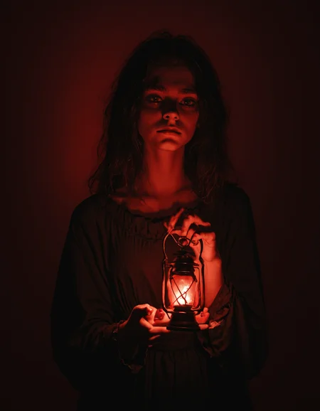 horror style score_9, score_8_up, score_7_up, score_6_up, drkdl, low key, dramatic lighting, solo, 1girl, cute, smirk, holding a lantern, red theme, dark, <lora:DRKDL:0.8> . dark, eerie, gothic, macabre