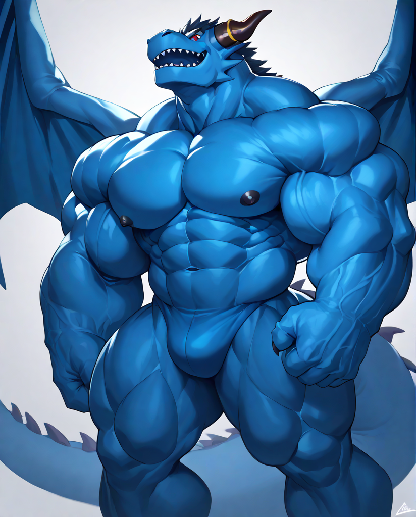 source_furry,score_9,score_8 up,score_7 up,score_6 up,male,anthro,furry,1boy,solo,blue_dragon,dragon,wings,horns,blue body,red eyes,muscles,muscular,bodybuilder,abs,pectorals,biceps,huge muscles,large muscles,hyper muscles,<lora:Blue_Dragon:0.9>,massive muscle,hyper muscular,<lora:Hyper_Mass:0.8>,