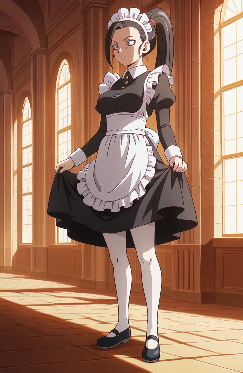 <lora:Daima_v4:1> dbdaima, solo, lazypos, anime screenshot,
1girl, maid outfit, black dress, white apron, white pantyhose, mary janes, maid headdress