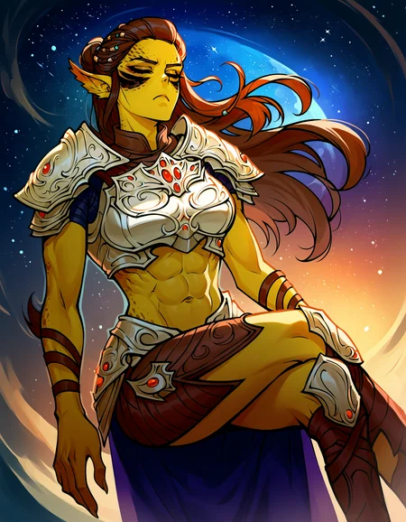 zPDXL2, source_anime, outer_space, night sky, floating, crossed legs,
looking at viewer, closed eyes, frown,
laezelxl, 1girl, solo, closed mouth, standing, medium breasts, yellow eyes, abs, single hair bun, armor,
<lora:laezelxl3-000006:1>