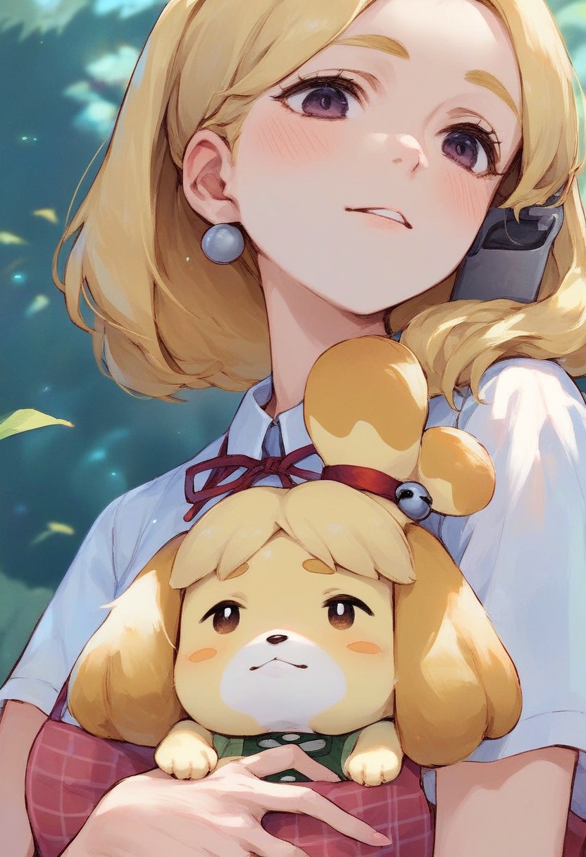 easynegative, score_9_up, score_8_up, score_7_up, source_anime, close up,  	
Isabelle, source_animalcrossing, isabella, dog, blonde hair