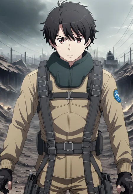 high resolution, solo, best quality, 1Boy, Inaho Kaizuka, Black Hair, military, action, OverallDetail