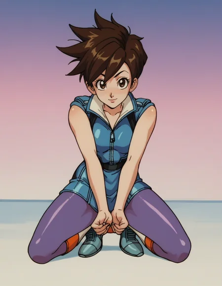 zPDXL, score_9, score_8_up, score_7_up, score_6_up, score_5_up, 4k, absurdres, looking at viewer, <lora:Perfect Hands:0.8> Perfect Hands, 1girl, solo,
Tracer, short hair, brown hair, :\3, w_arms, lace-bodysuit, leather-skirt, over-the-knee-boots, pantyhose,
<lora:EarlyAkira_v4:1> drgbls1, retro artstyle, 1980s \(style\), anime coloring,