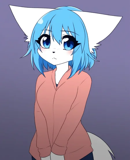 wolfychu, furry, furry female, blue hair, blue eyes, <lora:Wolfychu_Pony-000009:1>