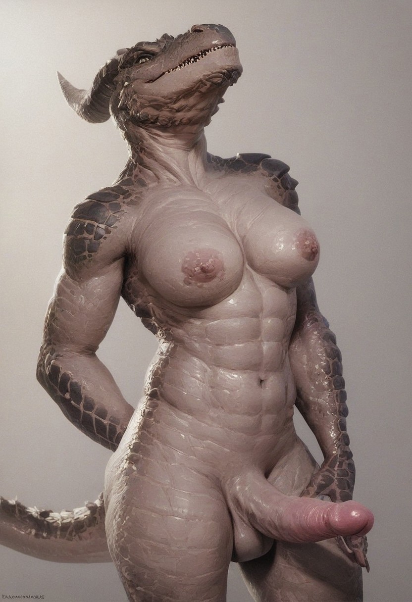score_9, score_8_up, score_7_up, scalie, nude, futanari, 1girl