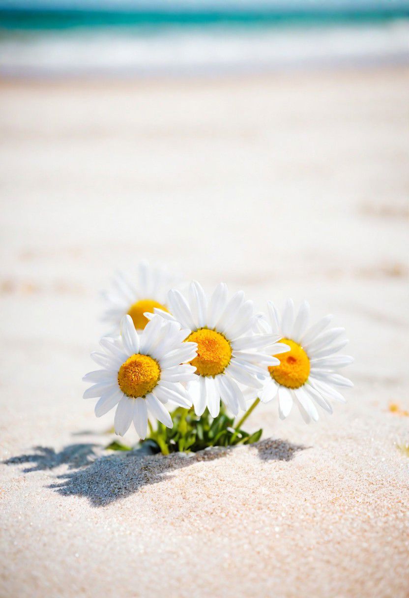 Bavarian ([Daisy:Daisies:2]:1.2) , Ceramic and Groovy, Rule of Thirds, Geeky beach, Hazy conditions, soft focus, Suffering, hard light, 50mm, professional, (sfw:1.1) <lora:picxer_real:0.8>