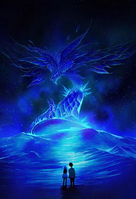 ,masterpiece, best quality, newest, absurdres, highres,
A majestic fluorite dragon coiled around a mountain peak, its scales shimmering in a kaleidoscope of colors, embodying beauty and creativity; fluorite, dragon, kaleidoscope, beauty, creativity.,
,1boy, 1girl, kamijou touma, misaka mikoto,
,fluorite mineral, flu0rite, iridiscent