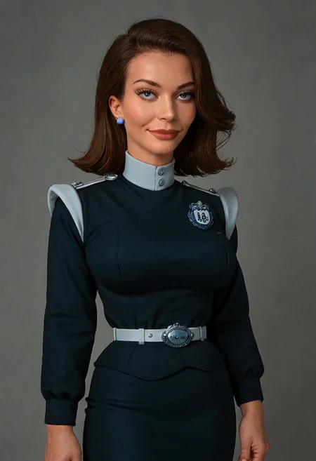 Score_9, score_8_up, score_7_up, best quality,
Break,
Morgan Proctor, 1girl, Hair down, Uniform, skirt, belt, badge, earrings, jewelry, smile,, large breasts, upperbody, beautiful face, closed mouth, sexy,
<lora:Morgan_Proctor_Futurama:0.9>