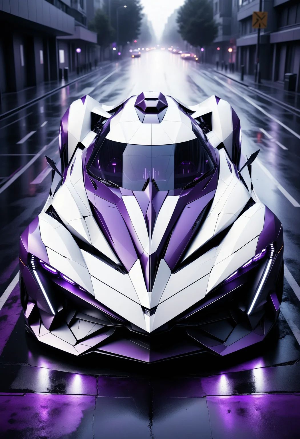 award winning photo of a drone eye view of a purple and white futuristic hypercar, large glowing headlights, cinematic still, at night, wet streets
<lora:dvr-shrp:0.8> dvr-shrp