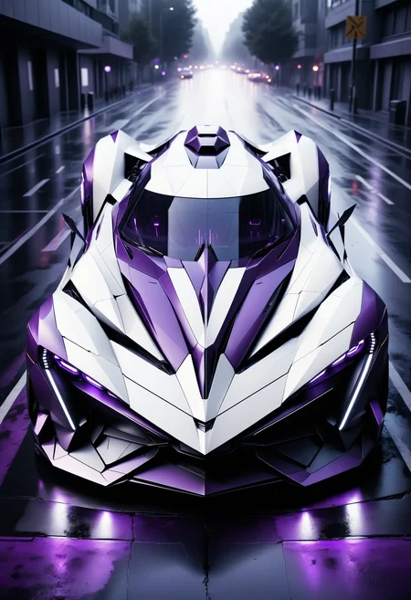award winning photo of a drone eye view of a purple and white futuristic hypercar, large glowing headlights, cinematic still, at night, wet streets
<lora:dvr-shrp:0.8> dvr-shrp
