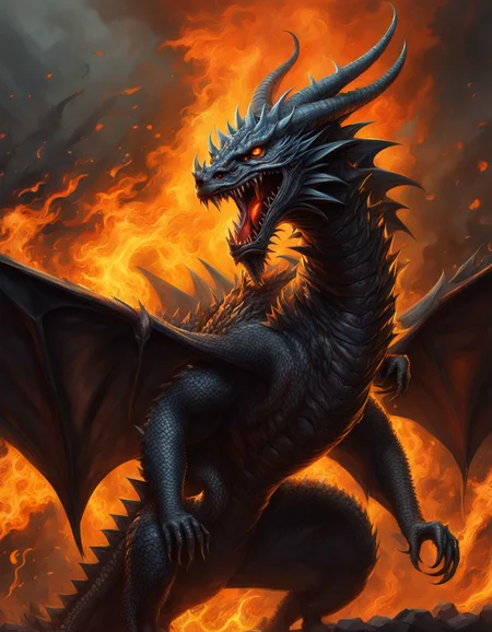 masterpiece, best quality, greg rutkowski, fire, no humans, open mouth, wings, dragon, sharp teeth, teeth, tail, solo, breathing fire, horns, monster, claws, smoke , very detailed, high resolution, sharp, sharp image, 4k, 8k,