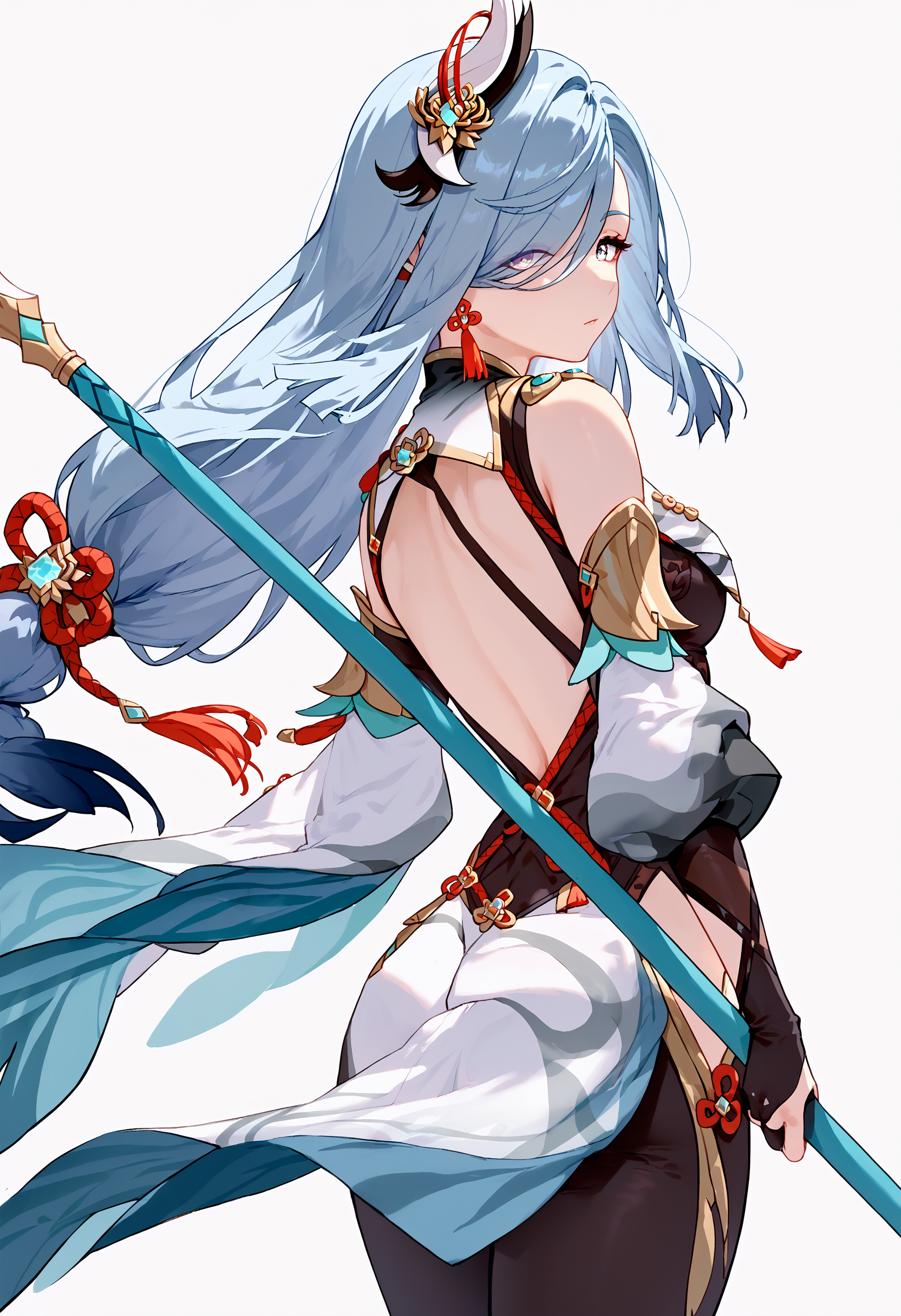 score_9, score_8_up, score_7_up, 1girl holding polearm from behind, simple background, shenhe \(genshin impact\)
<lora:holding_polearm_from_behind_pose_final:1>