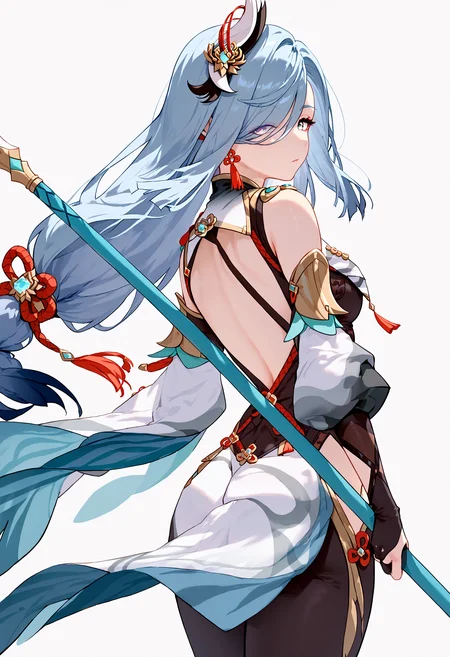 score_9, score_8_up, score_7_up, 1girl holding polearm from behind, simple background, shenhe \(genshin impact\)
<lora:holding_polearm_from_behind_pose_final:1>