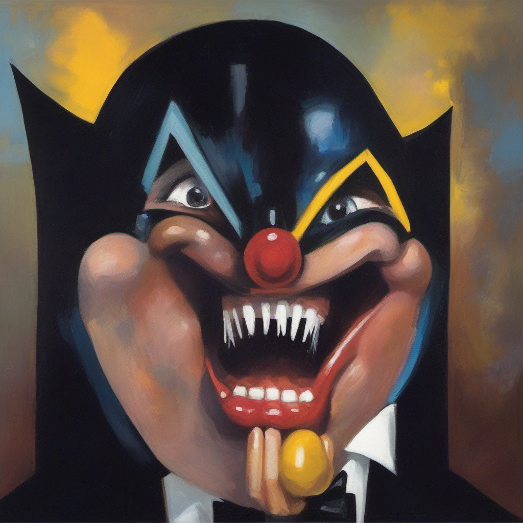 painting of the Batman  with sharp teeth, George Condo Style, horror(theme),  <lora:MBTDF xl-000002:0.9>