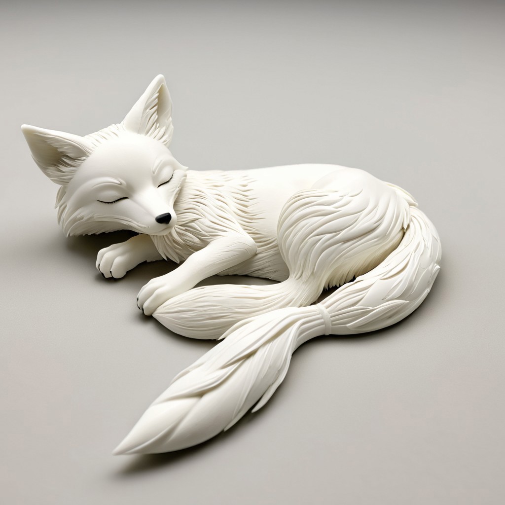 masterpiece, very aesthetic, absurdres, newest, WhiteMold, 3d printed fox, sleeping