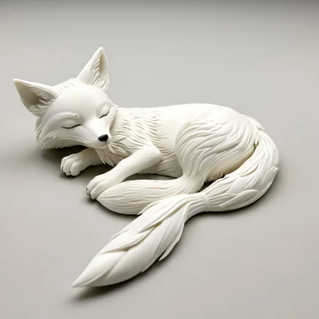 masterpiece, very aesthetic, absurdres, newest, WhiteMold, 3d printed fox, sleeping