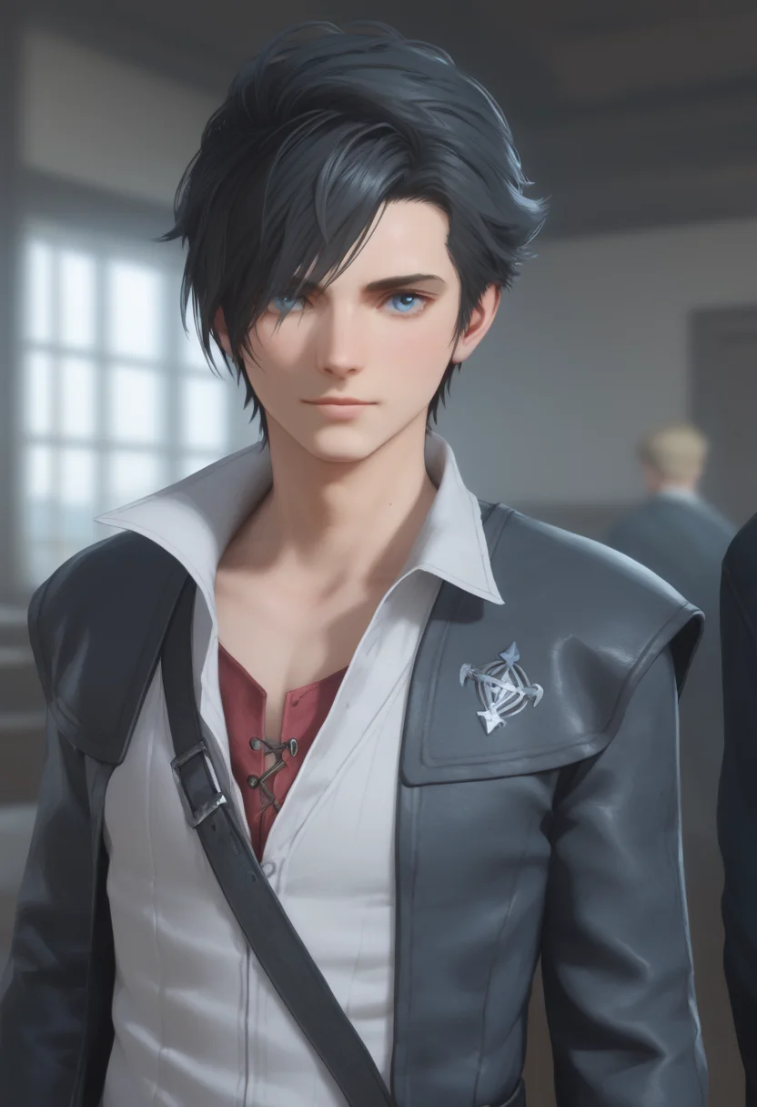 score_9, score_8_up, score_7_up, BREAK anime, 1boy, clive_ffxvi, black  hair, blue eyes, sword on back, blurred background, indoors <lora:Clive_Rosfield:0.6>