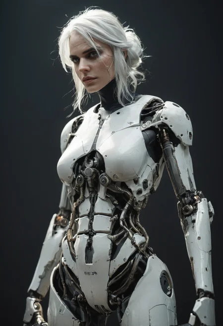 score_9, score_8_up, score_7_up, score_6_up, photo, ciri 1girl, solo, (dutch angle:1.3), (long white hair:1.2), grey eyes, weapon,  sword,  (scifi|cyber|exoskeleton:1.2), simple black  background, headgear, katana, (science fiction:1.4),  cyborg, robot joints, tactical gear, (weapon on back:1.3), cinematic photorealistic light <lora:cyb0rgXLP:0.25>,