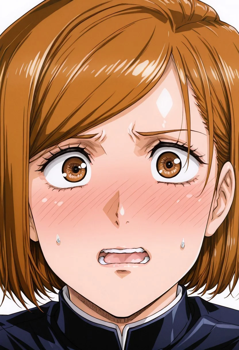 masterpiece, best quality, absurdres, highres, detailed background, <lora:hyperSD8:1>, uru5h1h4r4, face focus,
<lora:KUGISAKI_NOBARA:1> 1girl, kugisaki nobara, embarrassed, blush, blushing, full-face blush, embarrassed, surprised,