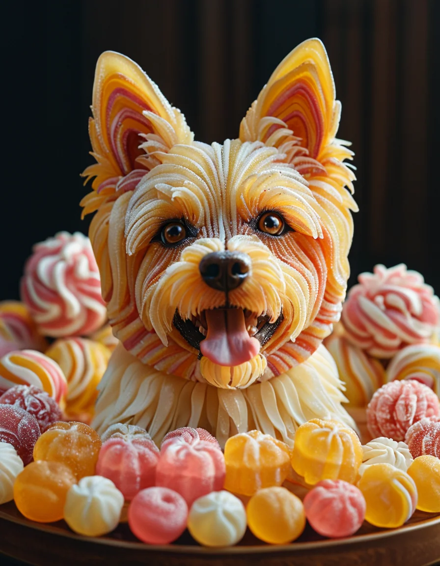 cinematic still 1dog, made from candy, portrait . emotional, harmonious, vignette, 4k epic detailed, shot on kodak, 35mm photo, sharp focus, high budget, cinemascope, moody, epic, gorgeous, film grain, grainy, 1dog, made from candy, portrait, highly detailed, full color, perfect composition, symmetry, holy, dramatic striking sharp focus, cinematic, modern, new classic, beautiful, cute, creative, fair balanced, intricate, elegant, confident, passionate, extremely aesthetic, inspired, pretty, glowing light, attractive, illuminated, amazing, artistic, awesome, engaging, glamorous