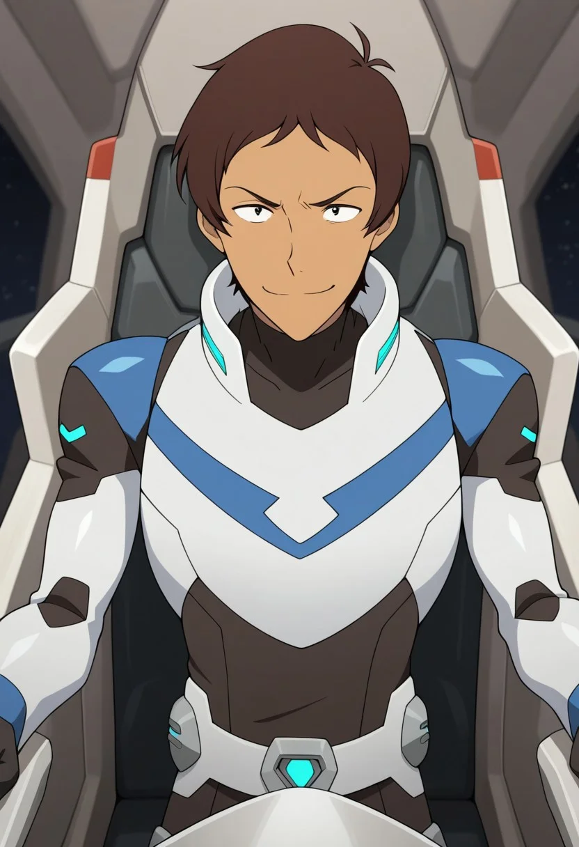 masterpiece,best quality,amazing quality, source_anime,
lanciuv, 1boy, male focus, solo, dark skin, dark-skinned male, brown hair, forehead, paladin armor, white and blue armor, turtleneck, smile, determined, upper body, cockpit, mecha,