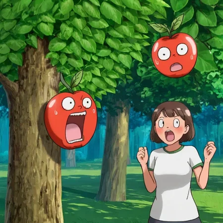 <lora:sapple_SDXL-000005:0.8>
sapple,outdoors, tree,screaming, apple face,
blank eyes, wide-eyed, clenched teeth, blush, day, pokemon (creature), sweat, food focus, colored skin,
best quality, high quality, highres, masterpiece,