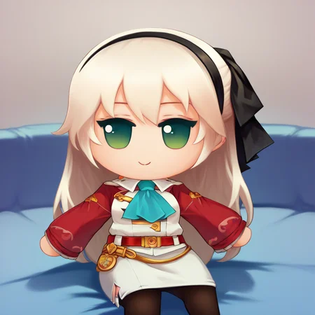 score_9, score_8_up, score_7_up, fumo \(doll\), chibi, solo, 1girl, zeroElie, smile, sitting, black hairband, hair ribbon, long hair, green eyes, ascot, uniform, long sleeves, red sleeves, white dress, pencil skirt, belt, pantyhose <lora:style_toyfumo_ponyXL-000006:1> <lora:elie-pdxl-nvwls-v1:1>