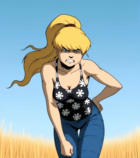 score_9, score_8_up, score_7_up,
1girl, solo, JulieWinters,
angry, teeth, clenched fists, jeans, closed hands, black floral print shirt, standing, leaning forward,
blue sky, outdoors, outback, grass,
cartoon, source_cartoon, 1990s_(style)
<lora:Julie_Winters:1>