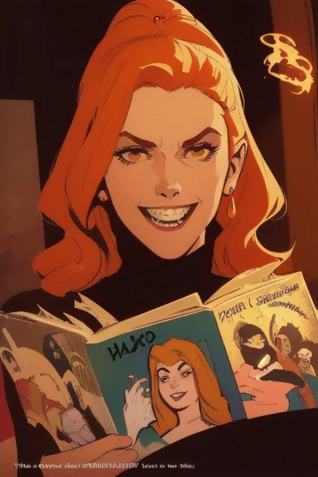 (exciting graphic novel style:1.3), 1girl, portrait, an vampire princess with a (snob grin, teeth.1.2), (very beautiful:1.85), steam, strong complex light, contrast shadows, in front of a chaotic porta, (line art:0.15)