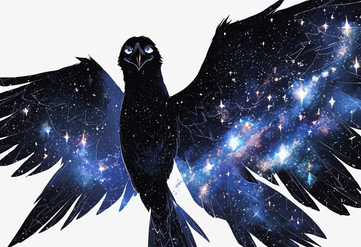 (anime), white background, crow, galaxy, (masterpiece), score_9