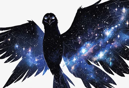 (anime), white background, crow, galaxy, (masterpiece), score_9