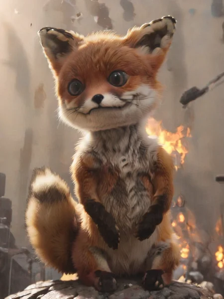 stnerfx, zhibi, chibi, cute, side view, epic battle staring small fox , silhouette, anime, digital, epic, high budged fx, film still, cartoon, painting, cinematic, action, explosions, boss fight, dramatic lighting, shadowplay, <lora:- SDXL - stnerfx _Stoner_Fox_V3.0:.9> <lora:zhibi:.5>