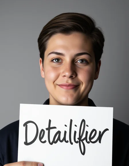 detailifier,<lora:detailifier_flux-000006:1>,A hyper-realistic portrait of a person holding a sign that reads 'Detailifier' in bold, handwritten letters. The personâs face is rendered with incredible detailâevery pore, freckle, and strand of hair visible, under soft studio lighting that enhances texture and depth. The sign is held at chest level, with the person looking directly at the viewer, exuding confidence and focus. The background is a neutral gradient, ensuring all attention is drawn to the intricate detail of the person and the sign