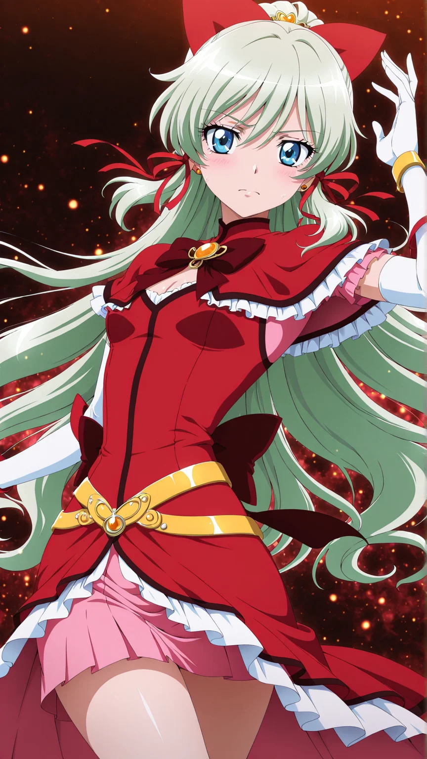 masterpiece, best quality, anime coloring,
1girl,solo
 <lora:Elixir-Rose_lL_v01:1> elixir-rose, magical girl, hair ribbon, red ribbon