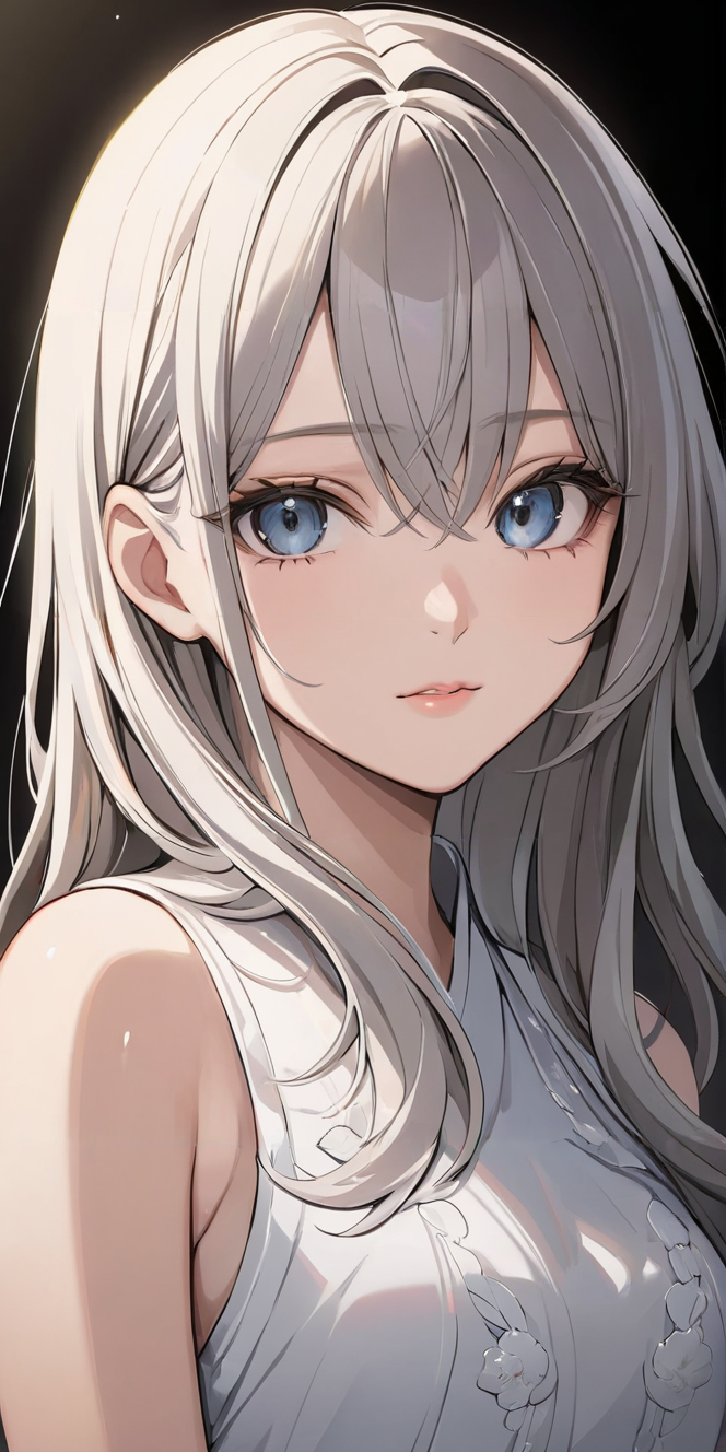 masterpiece,ultra-detailed,best quality,8K,illustration,cute face,clean skin ,shiny hair,girl,ultra-detailed-eyes,simple background, <lora:add-detail-xl:1> <lora:wolf cut hair_XL_V1.0:1> wolf cut hair,long hair