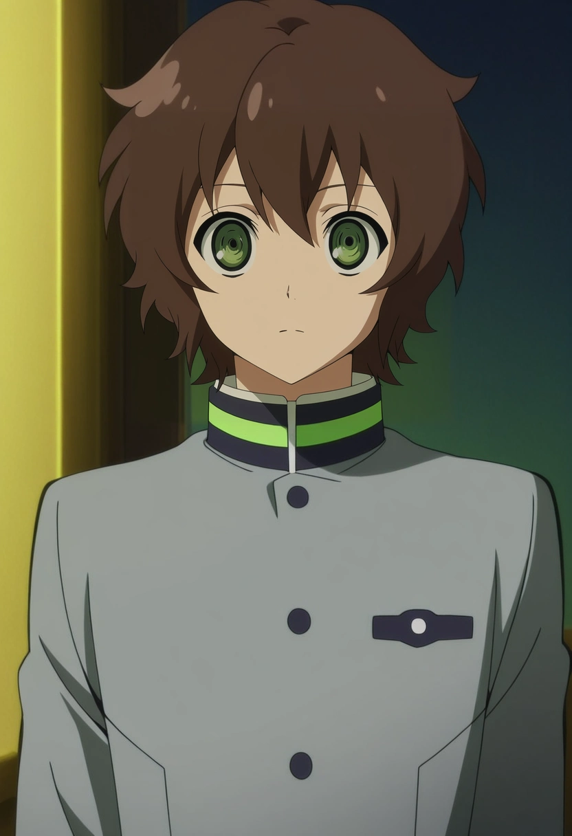 masterpiece, best quality, intricate details, anime screencap, anime coloring, official style, looking at viewer, 1boy, solo, male focus, <lora:yoichi_saotome_ilxl:0.96>, yoichi_saotome, brown hair, green eyes, short hair, grey jacket, school uniform,