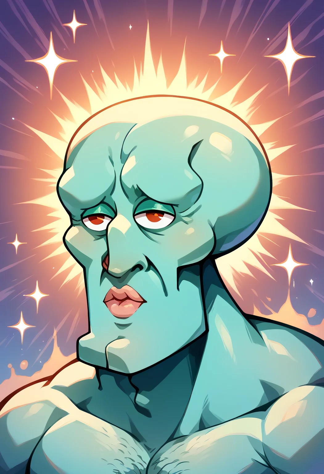 score_9, score_8_up, score_7_up, BREAK <lora:handsomize_x_pdxl_v1:1> handsomize, sparkle, colored skin, aqua skin, bald