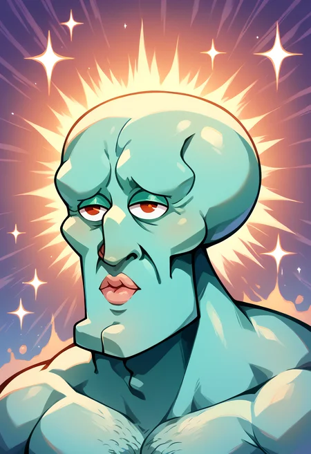 score_9, score_8_up, score_7_up, BREAK <lora:handsomize_x_pdxl_v1:1> handsomize, sparkle, colored skin, aqua skin, bald