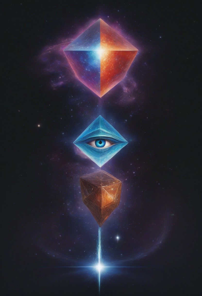 eye, galaxy, platonic solid, sword