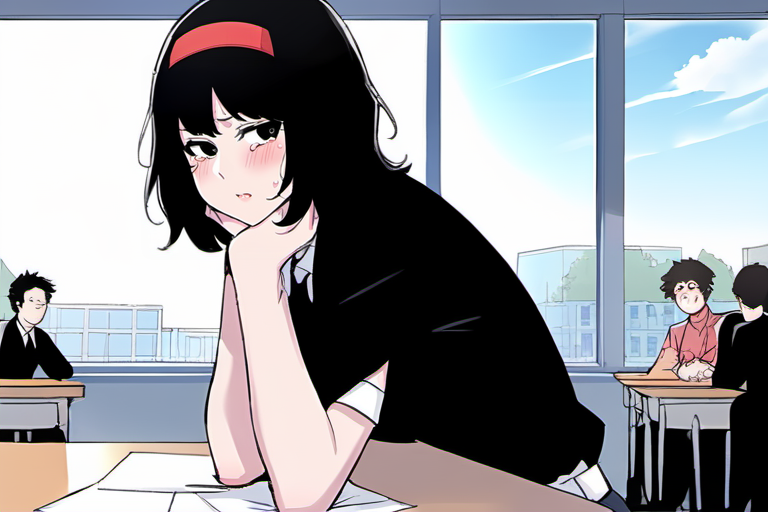 1girl,1boy,classroom,window,sex,doggystyle,from behind,looking back,crowd,students,muttiple males,  black hair, BREAK, red hair band,indoors, medium hair, black eyes,  windowBREAK,looking at viewer,BREAK,,n,,,score_9, score_8_up, score_7_up, score_6_up,,<lora:neg4all_bdsqlsz_V3.5:1.0>, BREAK,narrow waist,, <lora:sulhyorim:1>,  short hair, bangs,BREAK,blush,