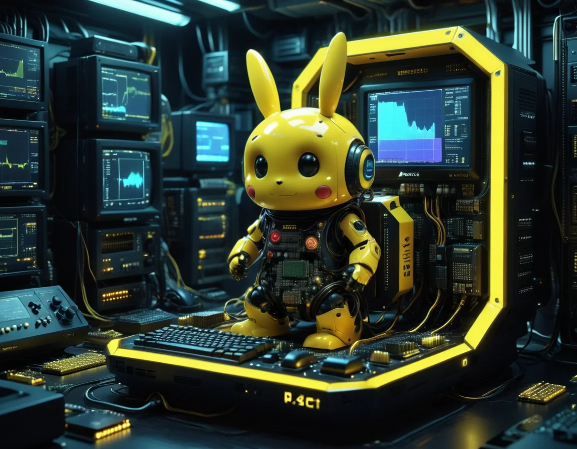 Pikachu. mboard artstyle, <lora:Motherboard artstyle - trigger is mboard artstyle:1>,