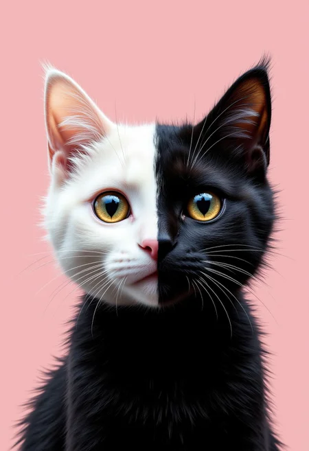Art illustration, sports minimalism style, fuzzy form, black cat and white cat, solid color background, close-up, pure flat illustration, extreme high-definition picture, cat's eyes depict clear and meticulous, high aesthetic feeling, graphic, fuzzy, felt, minimalism, blank space, artistic conception, advanced, masterpiece, minimalism, fuzzy fur texture,
aidmafluxpro1.1, aidmaHyperrealism, aidmaMJ6.1