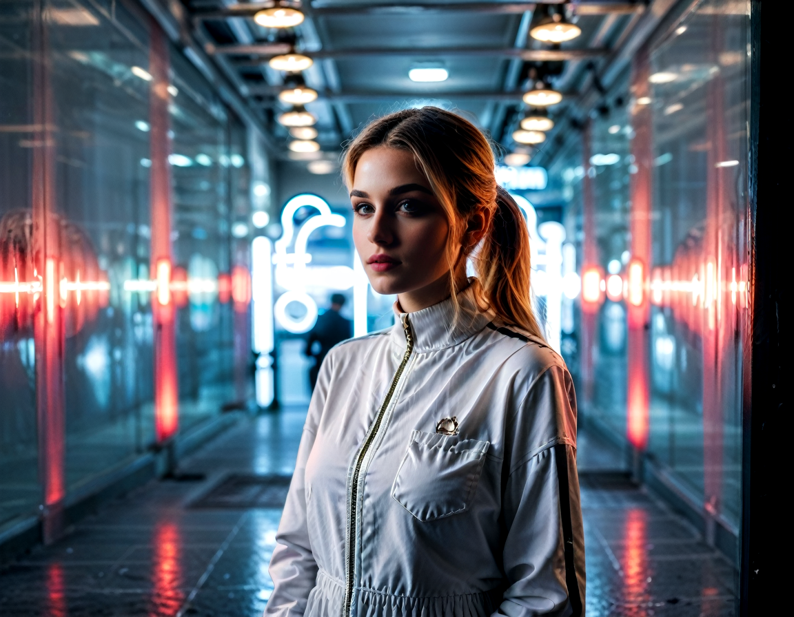 (real life, cinematic, 1girl, cute, gorgeous blonde white 18yo girl, ponytail, alluring face, sexy, makeup, (wide hips, big ass), bodysuit), score_7_up, score_8_up, score_9_up, detailed beautiful city scape, bloom, volumetric lighting,  <lora:Beautiful face_alpha1.0_rank4_noxattn_last:.78>, <lora:Neon_Scene:0.91> neonscene, reflection, glowing, neon light everywhere, neon lights