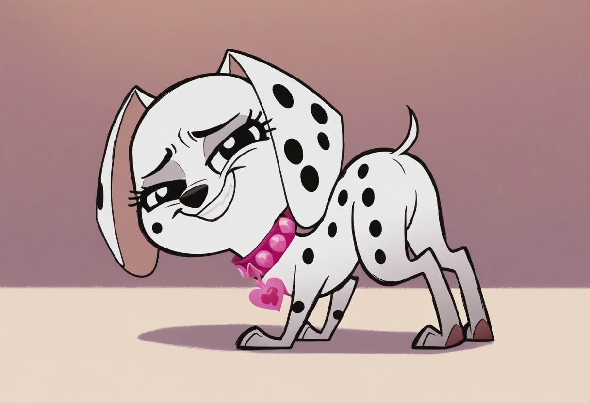 score_9, score_8_up, score_7_up, <lora:Triple_D:1> triple_D, dalmatian, feral, pink collar, ass, mooning, looking at viewer, smug grin, solo, heart collar