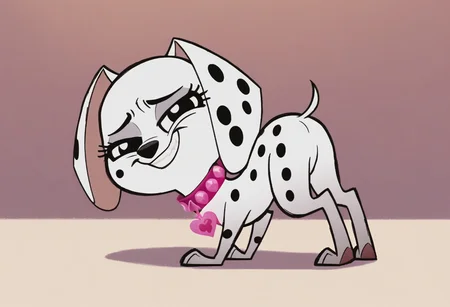 score_9, score_8_up, score_7_up, <lora:Triple_D:1> triple_D, dalmatian, feral, pink collar, ass, mooning, looking at viewer, smug grin, solo, heart collar
