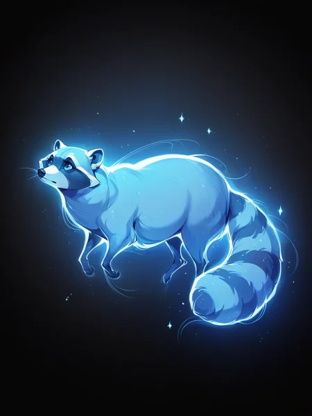 score_9, score_8_up, score_7_up, score_6_up, score_5_up, <lora:p4tr0nusXLP:1> p4tr0nus, no humans, glowing, black background, blue theme, raccoon
