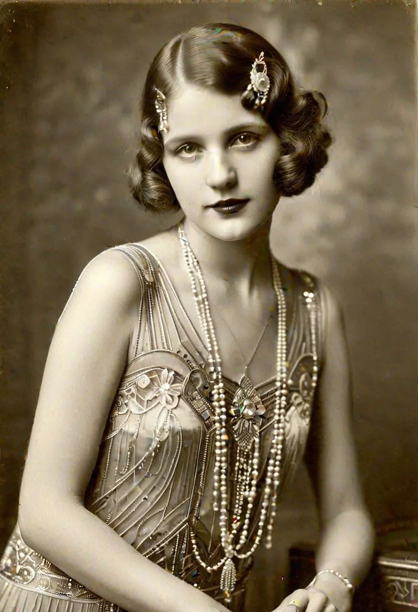 Vintage photo in 1920s of a young woman