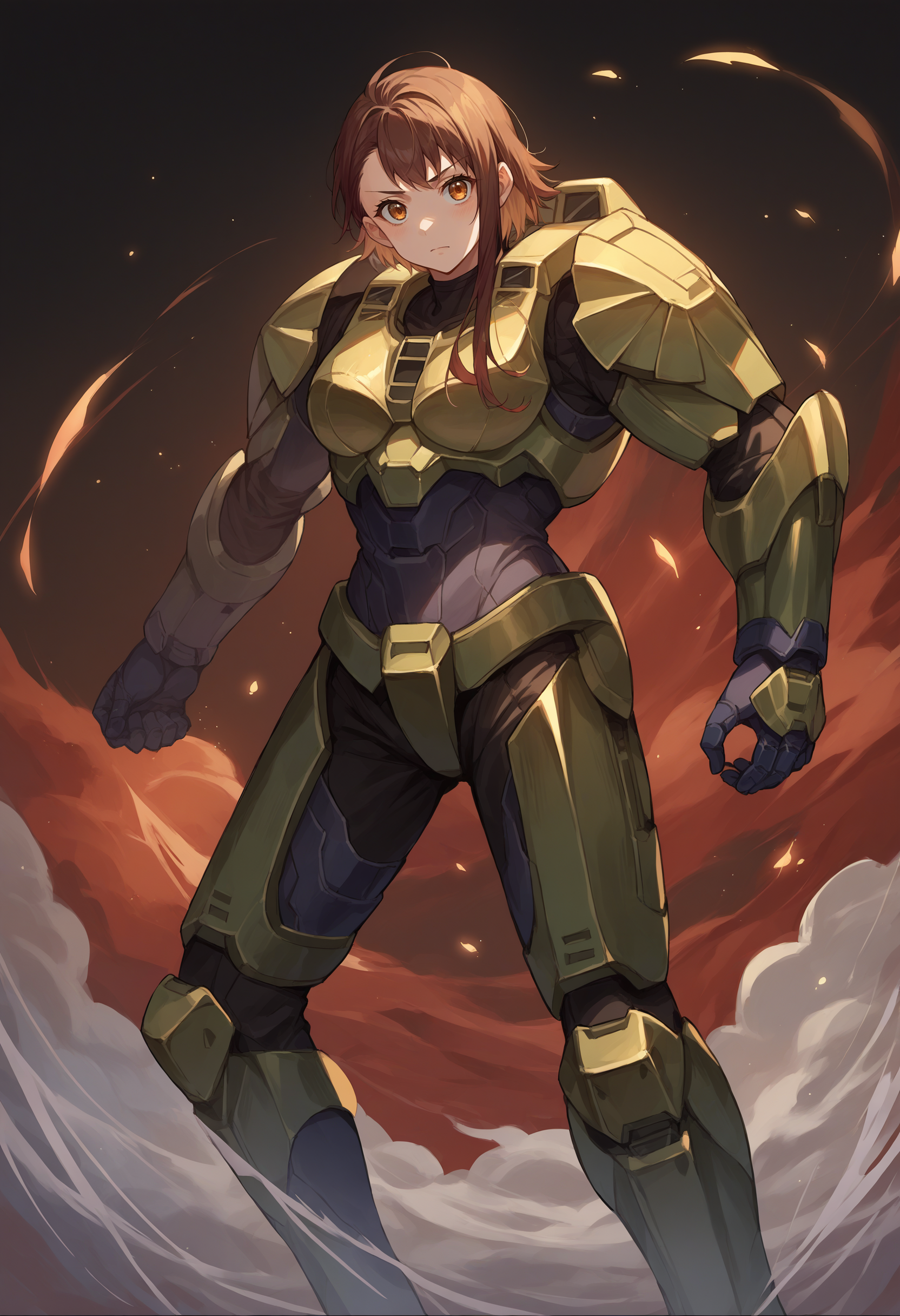 score_9, score_8_up, score_7_up, source_anime, 1girl, solo, OnoderaKosaki, <lora:OnoderaKosaki_XLPD:1>, <lora:masterchief-halo-richy-v1_pdxl:0.8> masterchief, power armor